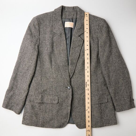 Vtg Pendleton Blazer Jacket Womens 10 Black White Chevron Wool Notch Lapel *hole - Picture 7 of 11